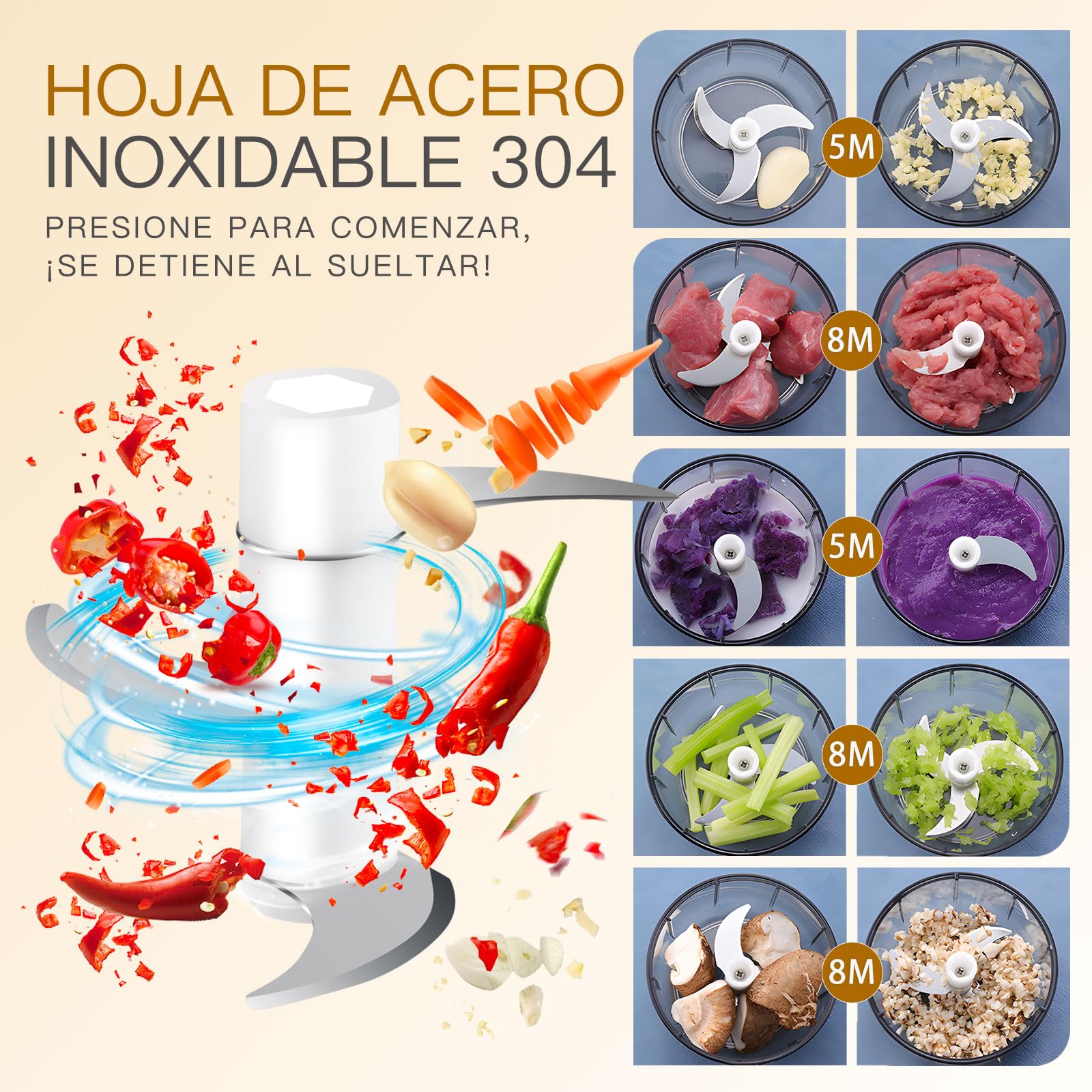 Picadora Electrica, Mini Picador Eléctrico de Alimentos,Recargable USB Type-C, Capacidad 250 mL, 2 Cuchillas Acero Inoxidable, Portatil Batidora Trituradora Utilizado Para Cebolla, Ajo, Carne, Vegetal — view 6