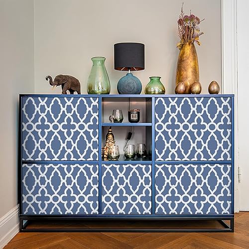 Miniatura 5 de Rugreat Papel tapiz geométrico azul marino para despegar y pegar, papel de contacto moderno bohemio para gabinetes, papel tapiz autoadhesivo