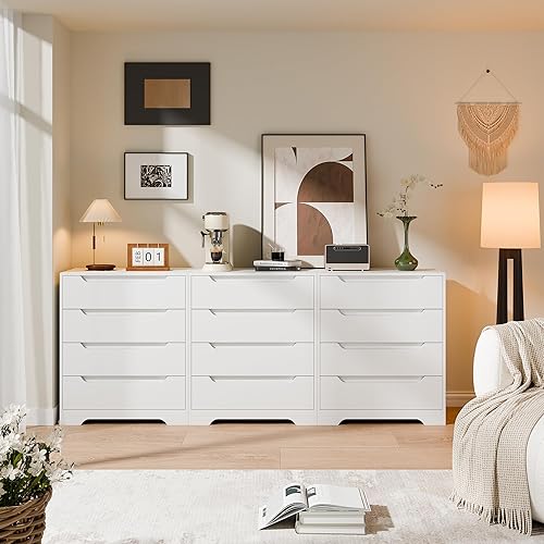 Miniatura 9 de Cozy Castle Cómoda Moderna de 4 Cajones Organizador de Almacenamiento, Cómodas de Madera y Cajoneras con Riel de Metal Liso, Blanco