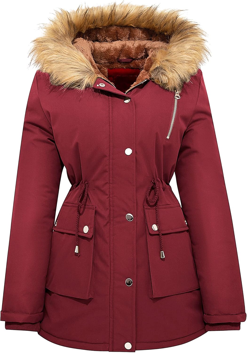 Garemcy Womens Winter Water Repellent Coat Thicken Puffer Jacket Warm Fleece Lined Parka With Fur Hood Coat