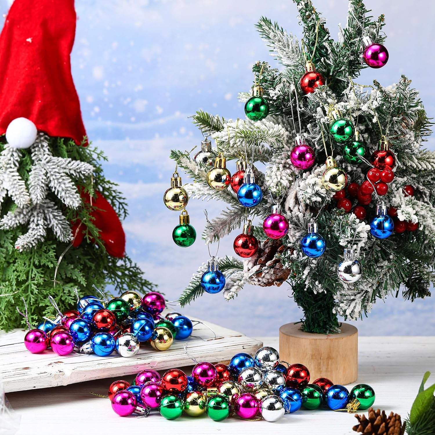 Poen 200 Pcs Mini Christmas Ball Ornaments Xmas,Mixed Colors,0.98 Inch