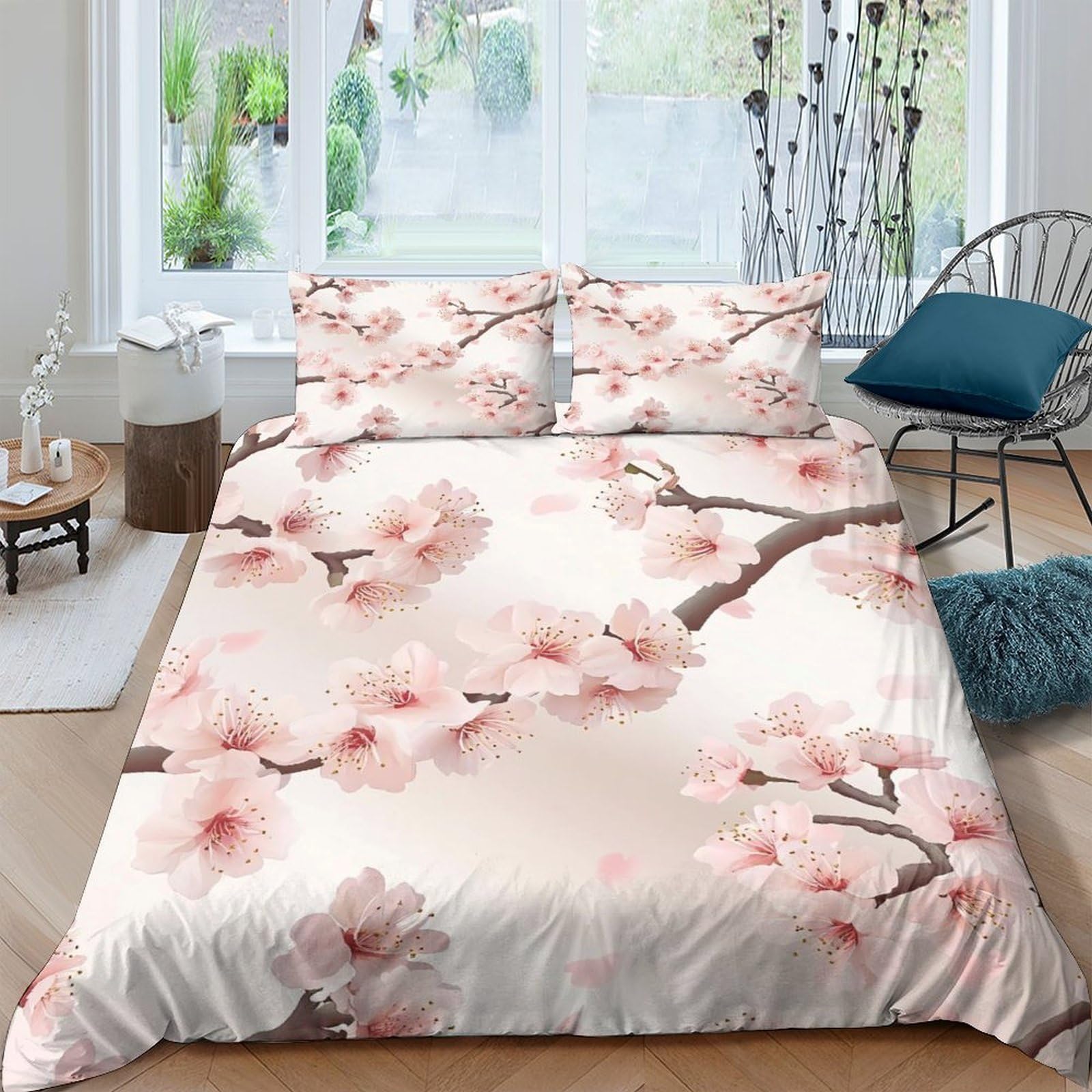 Ctjqhvkz Style-3 3D Printed Sakura Blossom Fitted Sheet Microfiber Soft Pink Flower Mattress Cover Bedroom Guest Room Dustproof Decor Single（135X200cm）