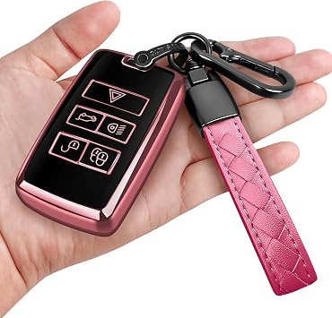 Land Rover Key Fob Cover with Keychain Soft Full Protection Key Shell Case Compatible with 2018-2023 Range Rover Evoque Vogue Discovery 5 Sport Jaguar E I-PACE Pink