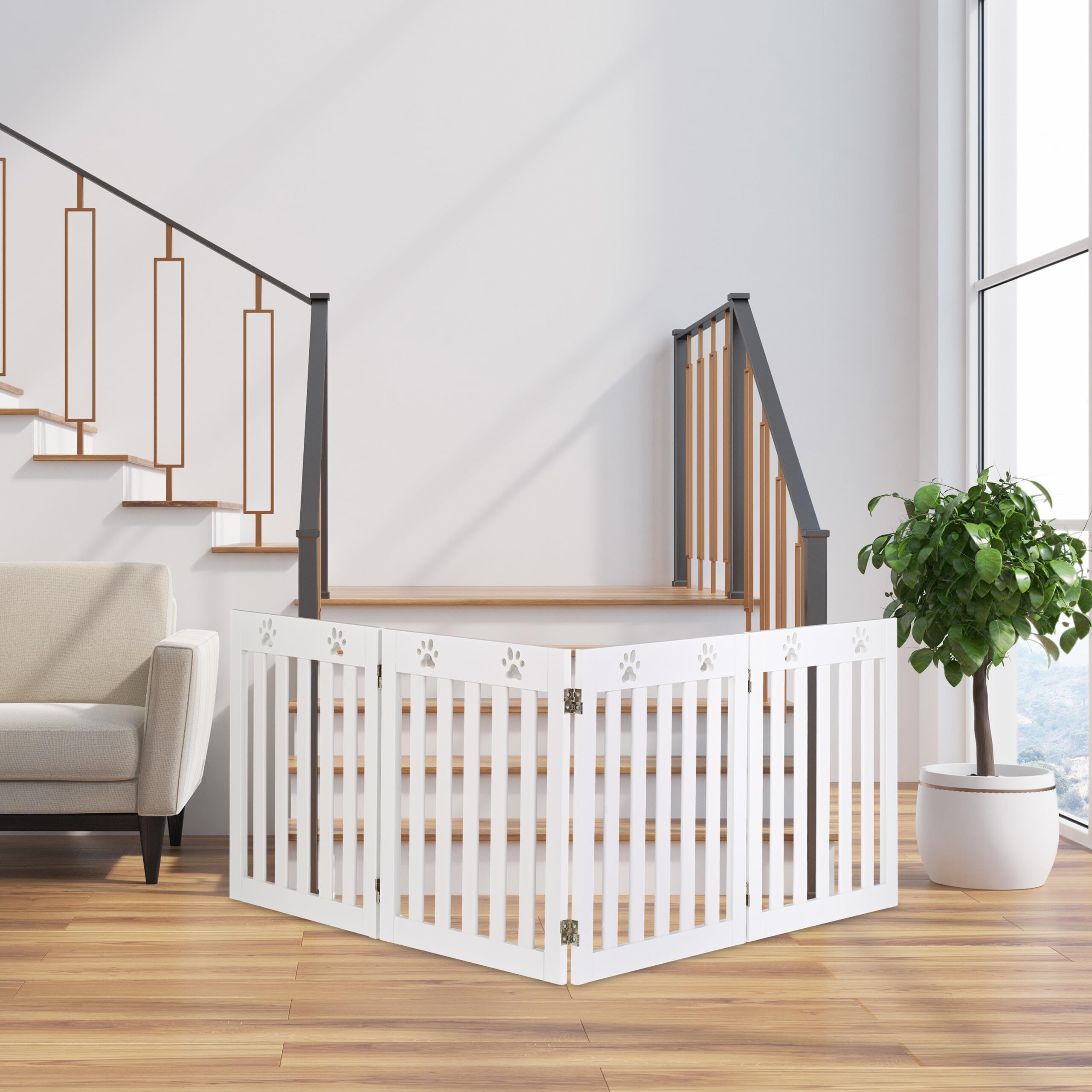 Relaxdays Barrera De Seguridad Para Mascotas Plegable, Valla Protectora Sin Taladro 60 X 204 Cm Mdf Blanco 92562991