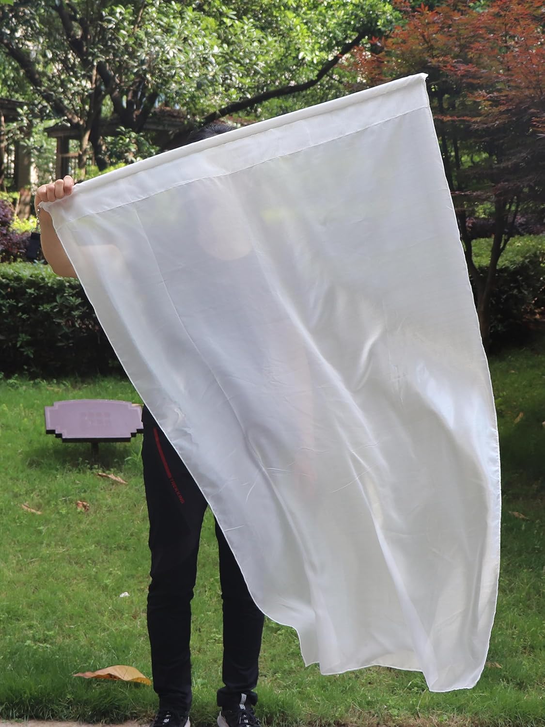 Winged Sirenny Silk Flag Poi, 50" Rectangular Spinning Playsilk, Praise Prophetic Worship Adoration Dance Banner (white)