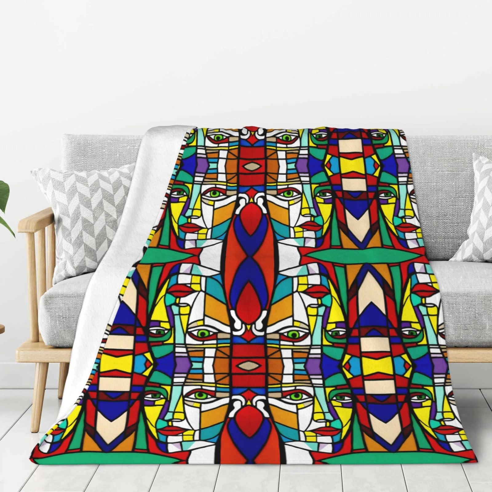 Couverture douce et épaisse à rayures avec motif abstrait coloré pour lit et canapé