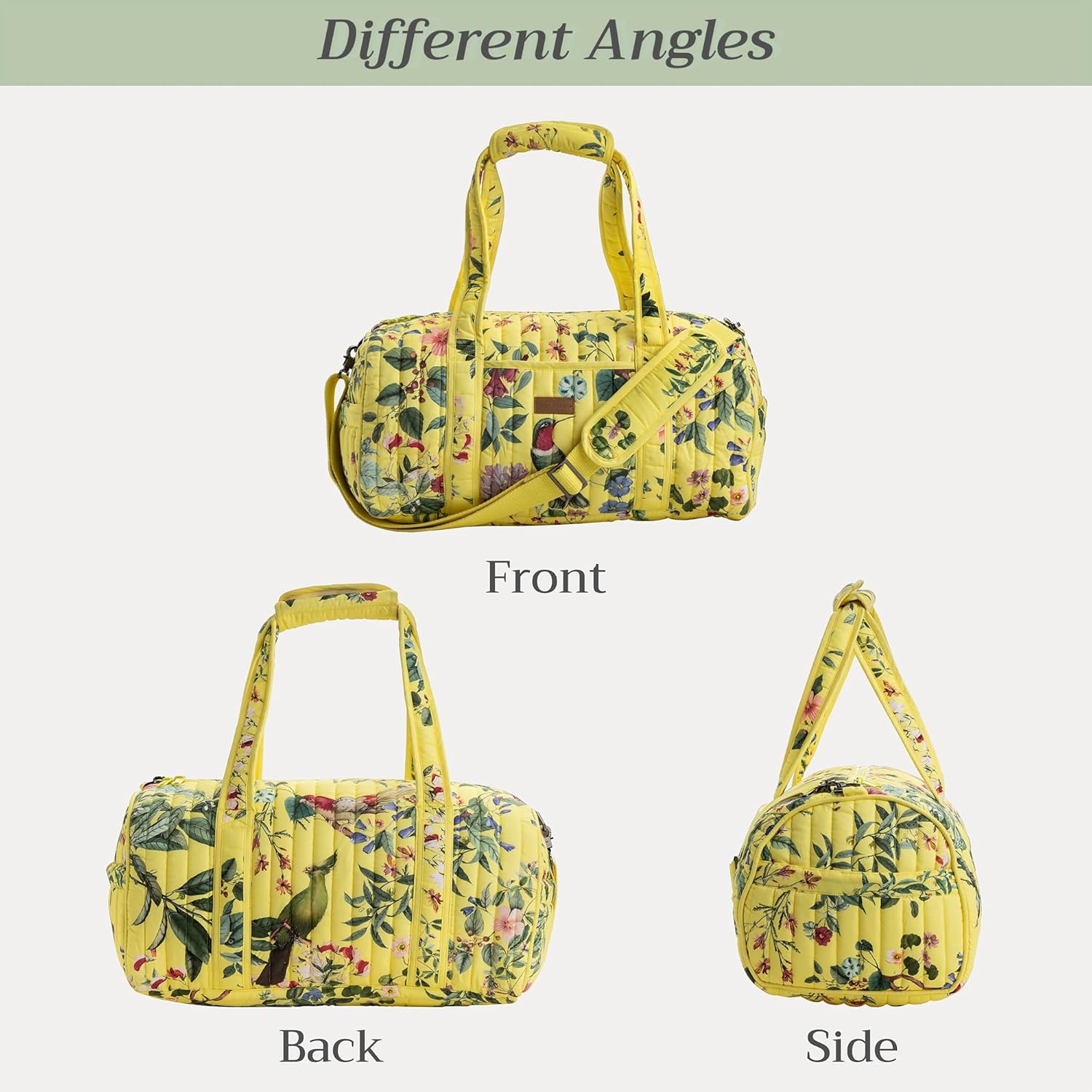 Maison d' Hermine Weekend Duffel Bags for Women Cotton Quilted Overnight Luggage Weekend Bag for Men Gym Sports Gifts Travel Business Travellers Trip Valentines Day Gifts -Eden - Yellow - Image 4