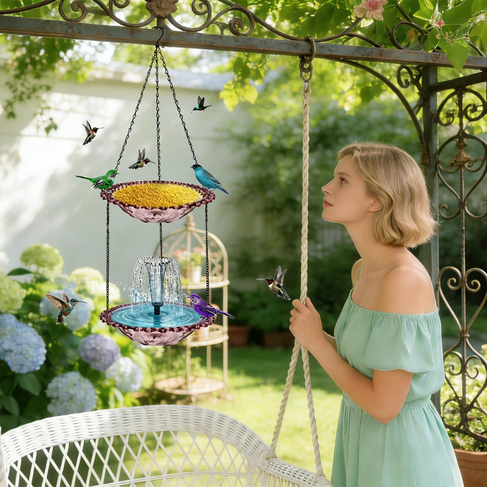 Fuente Solar para Pájaros con Bebedero Decoración de Cascada de Jardín con | Bebedero para aves solarizado para Jardín Patio Terraza Piscina Exterior Hogar Paisajismo
