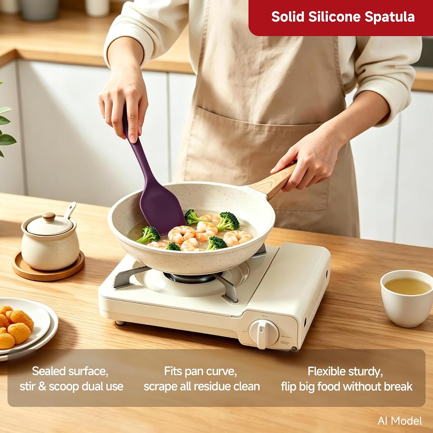 Mejoncb 6 Piece Silicone Cooking Utensils Set, Heat Resistant Spatula Ladle Spoon Set with Stainless Steel Handle, Non-Stick Cookware Kitchen Tools (Purple)