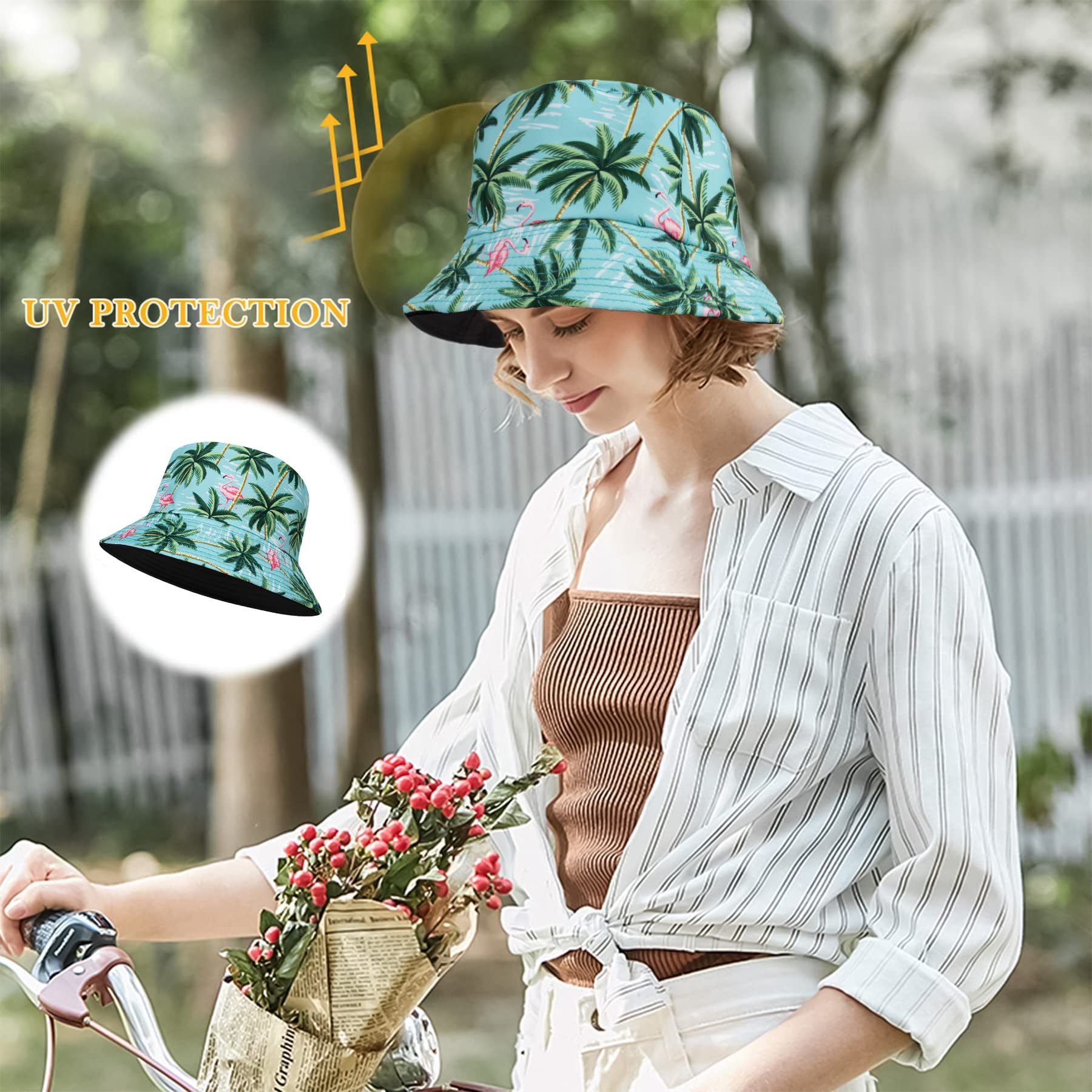 Feng Shui， Sombreros de Pescador para Mujer - Sombreros de Sol de Playa de Verano de algodón Reversible Sombrero de Pescador Plegable para Viajes Playa Senderismo Reino Unido