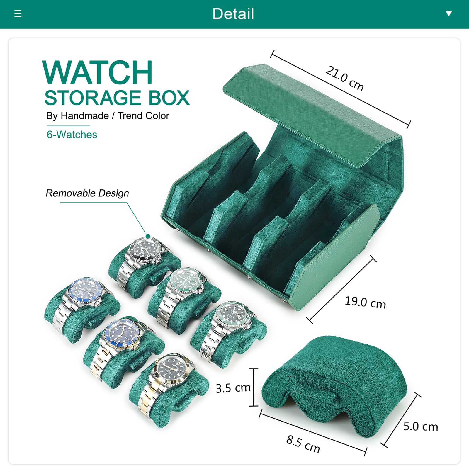 Custodia esagonale per orologi Hiram in vera pelle Saffiano, scatola porta orologi per 6 orologi, custodia protettiva in pelle a 6 scomparti per orologi, organizer per orologi da uomo (verde)