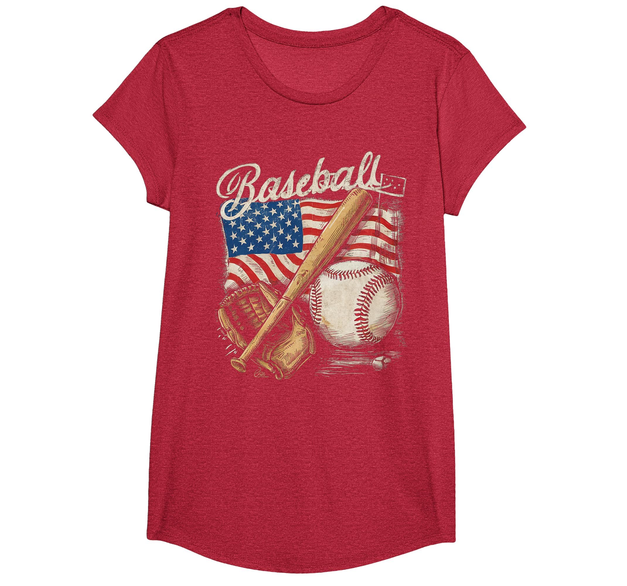 American Flag Baseball Player Bat Fan Catcher Pitcher USA T-Shirt