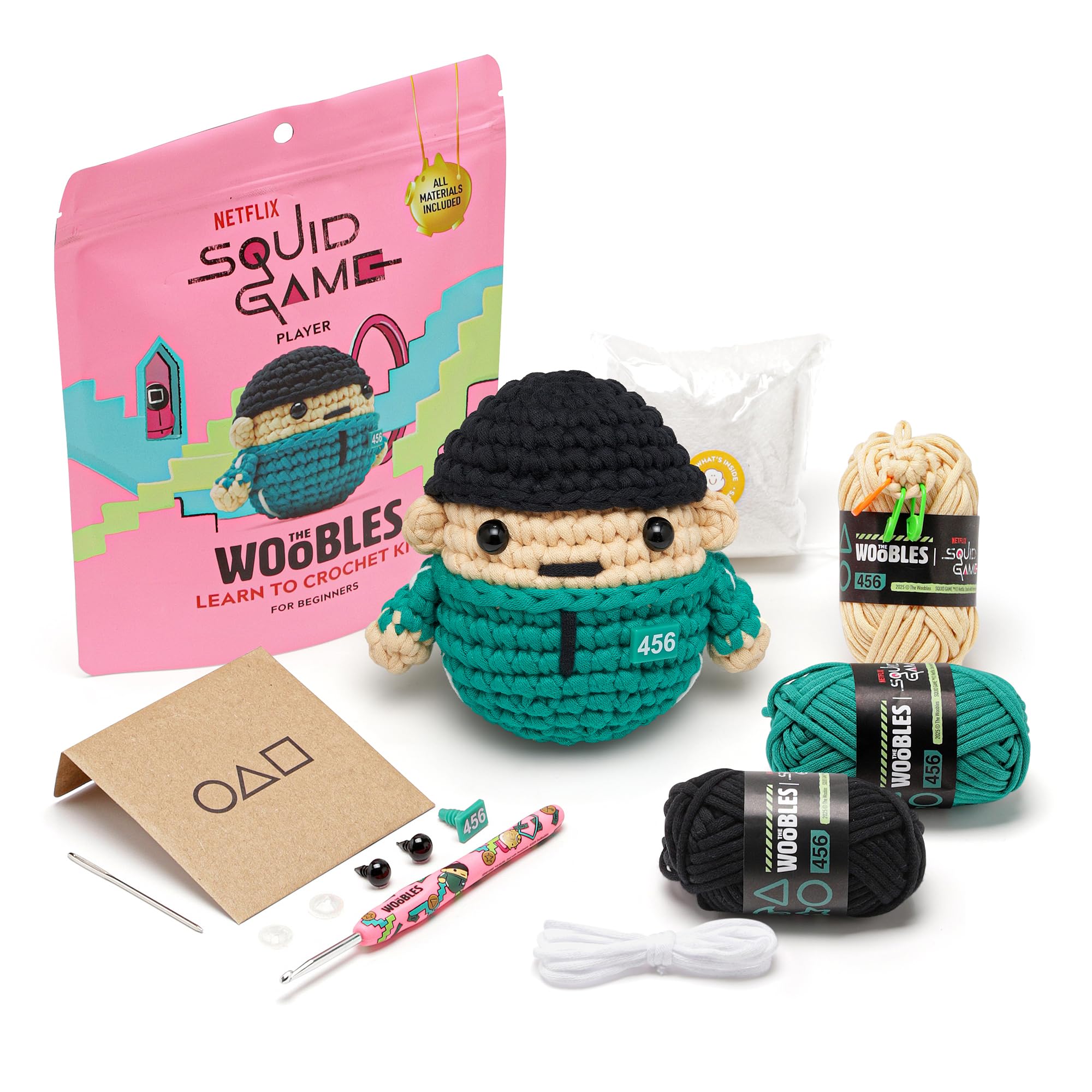 The Woobles Beginners Crochet Kit with Easy Peasy Yarn as seen on Shark Tank - with Step-by-Step Video Tutorials - Squid Game (Player)
