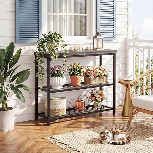 Miniatura 4 de Mesa de Consola Pequeña de 32" con Almacenamiento, Mesa de Entrada Estrecha de 3 Niveles, Mesa de Sofá Resistente con Estantes de Malla, Mesas de