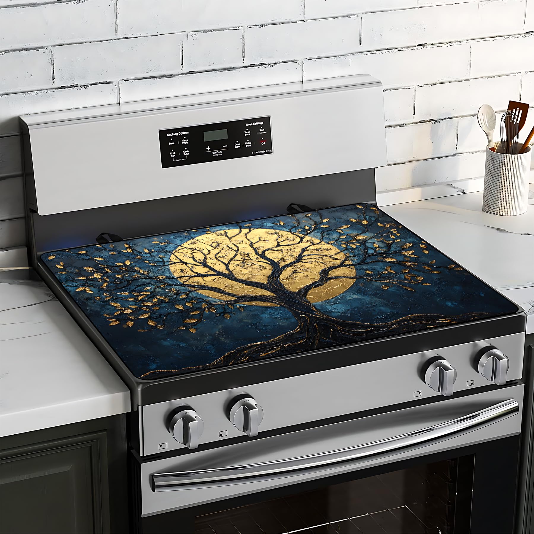 BVBOX Electric Stove Top Cover 28"x20", Glass Cooktop Protector Mat with Hanging Loops, Washable Absorbent Kitchen Dish Drying Mat for Countertop, Coffe Corner, RV