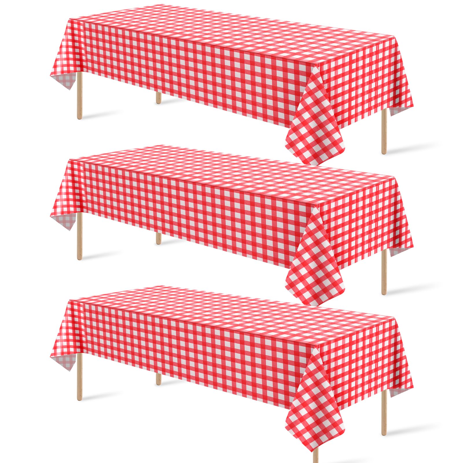 Ragnhild 3 Pack Red and White Plastic Checkered Tablecloth - tablecloths | Mubboo