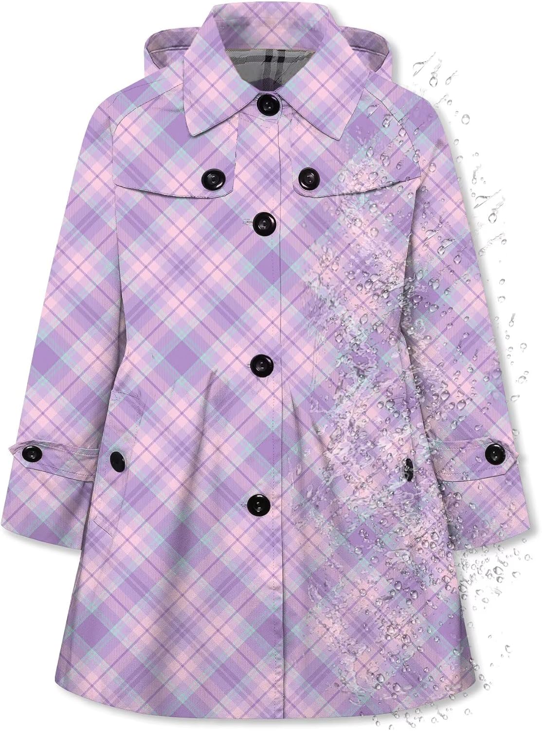 Betusline Girl's Waterproof Hooded Trench Coat Single Breasted Rain Jackets Outerwear, 2-14 Years