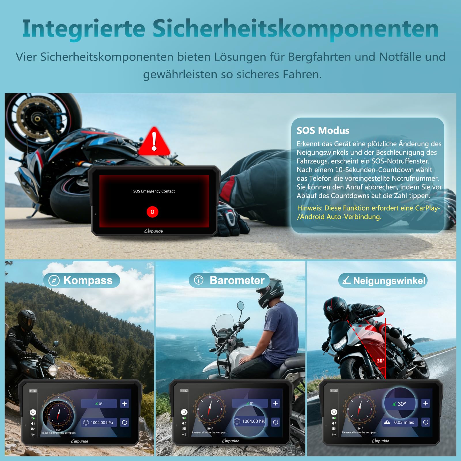 Carpuride W602S Pro Motorrad CarPlay Bildschirm mit BM05 für Plug-and-Play, Kabelloses CarPlay & Android Auto, 6,25" Wasserdichter Touchscreen, OTA, Dual-Bluetooth, Intercom-Funktion, Kabel Controller