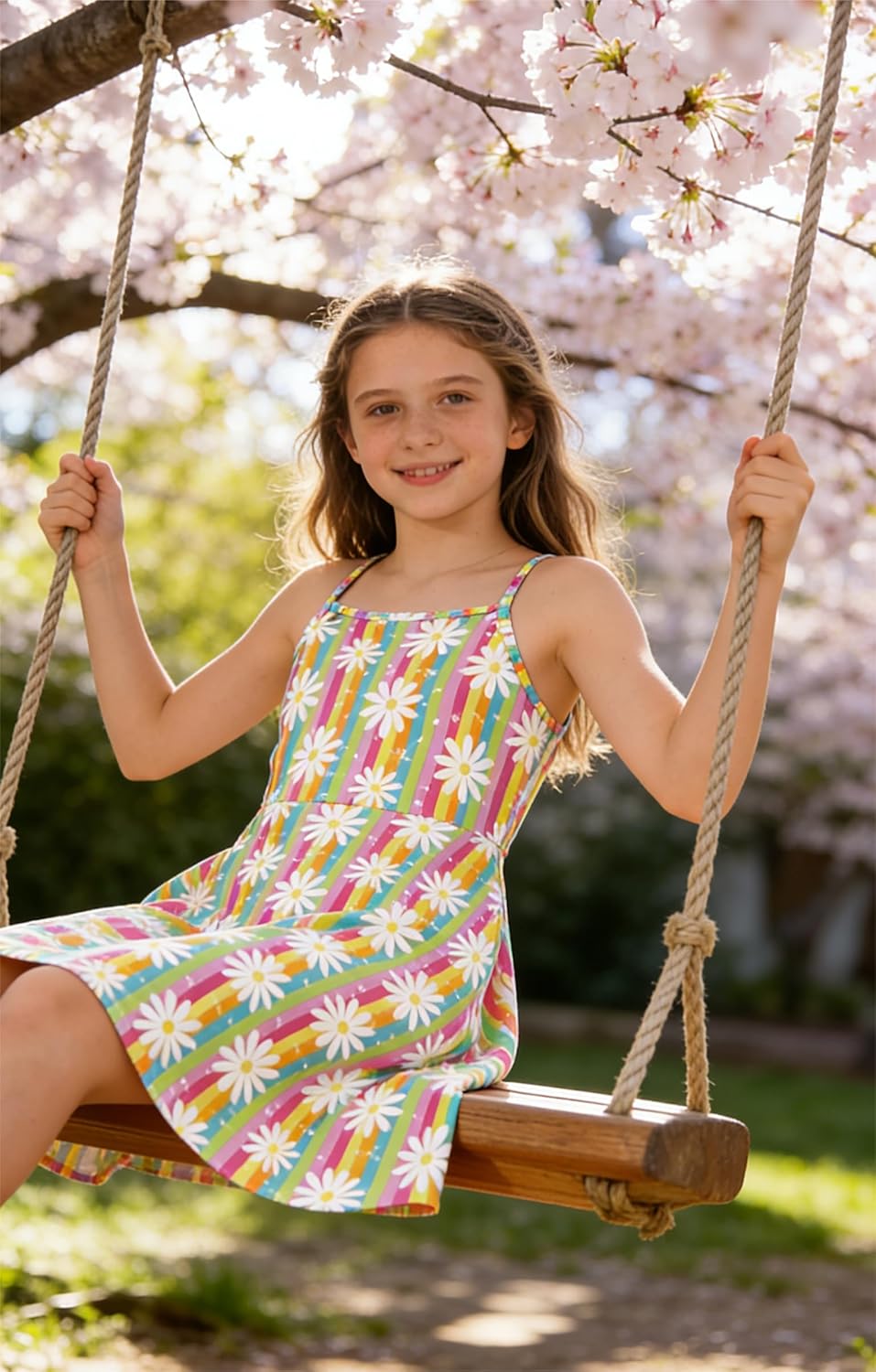 Girls Summer Sundress Adjustable Strap Cami Dress Spaghetti Strap Dresses Size 4-13 - Image 5