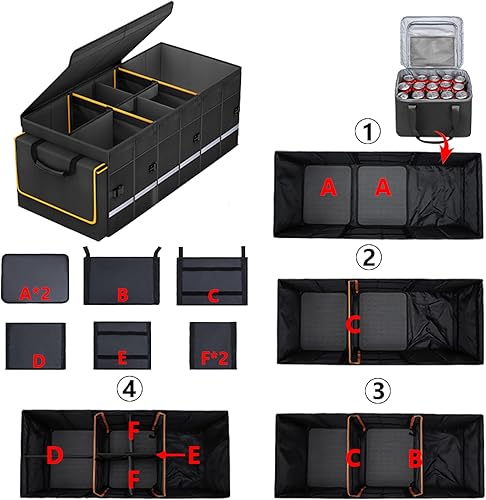 Miniatura 8 de Organizador, almacenamiento para maletero, tapa, hielera extraíble a prueba de fugas, 6 divisores personalizables, plegables, grandes, para SUV,