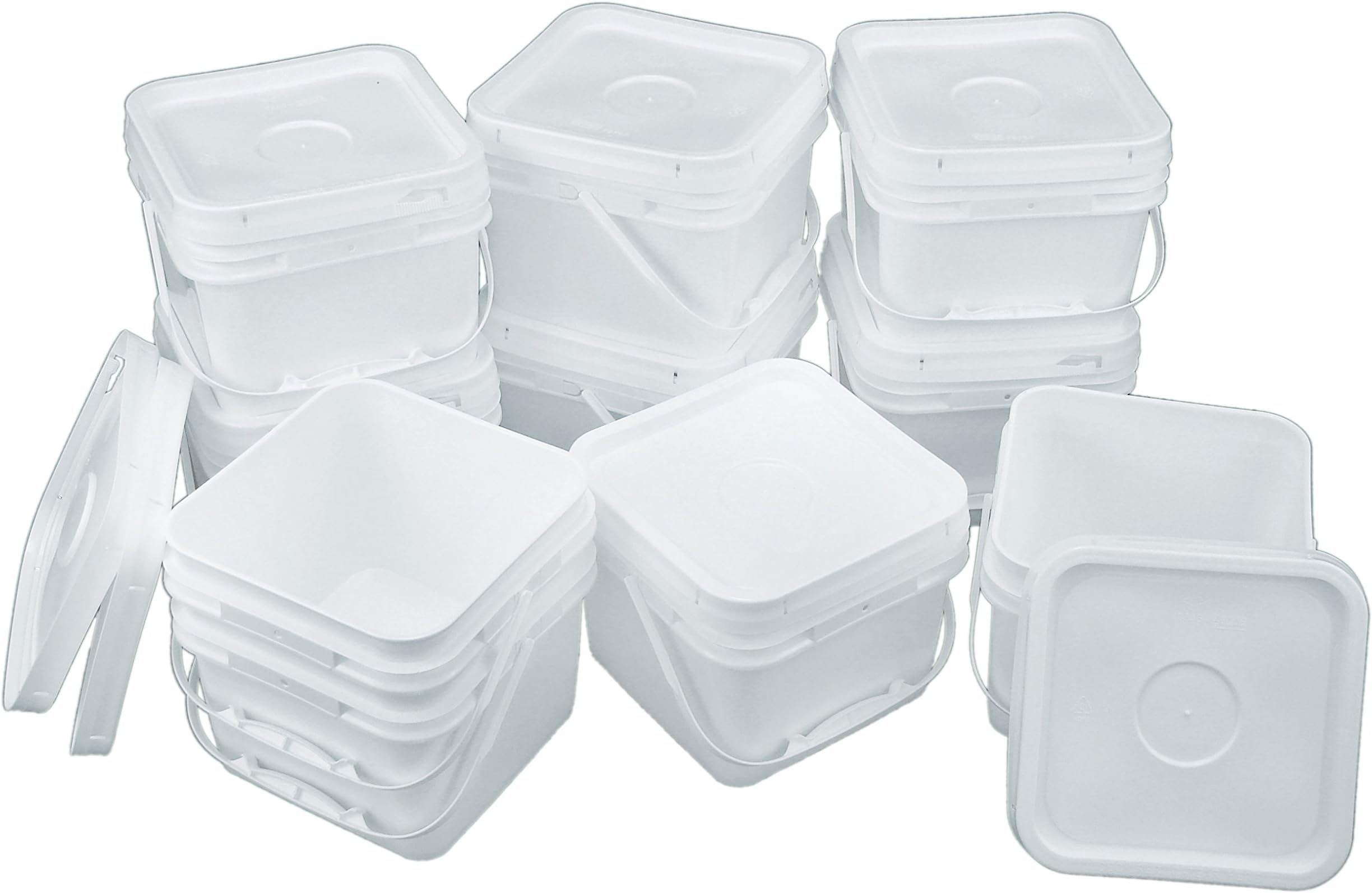 Square 68 mil Bucket Kit, Ten 2-Gallon Buckets with White Snap-on Lids.