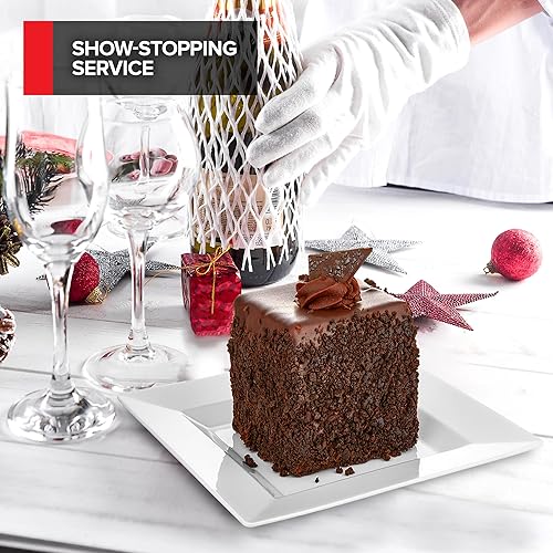 Miniatura 7 de Stock Your Home 60 platos de plástico cuadrados blancos de alta calidad, platos desechables elegantes para fiestas, juegos de vajilla de boda