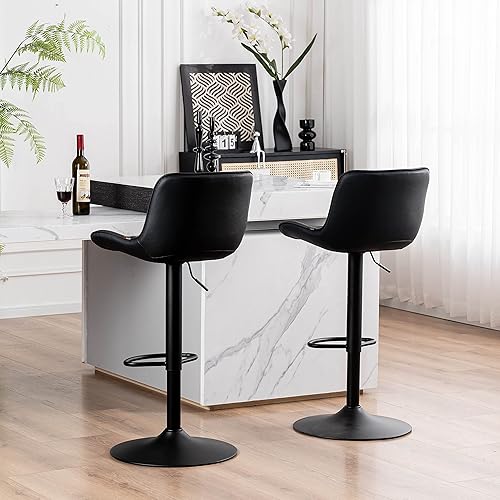Miniatura 52 de YOUTASTE Bar Stools Set of 2, Adjustable Swivel Counter Height Barstools with Back, All Grey Faux Leather Upholstered Bar Chairs with Metal Base,