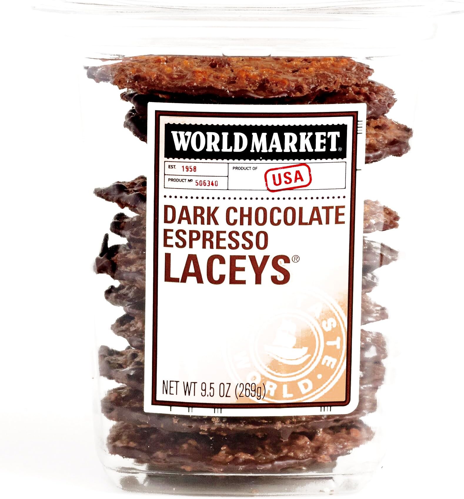 Laceys Cookies - Dark Chocolate Espresso Lace Cookies with Toffee 9.5 oz each (1 Item Per Order)