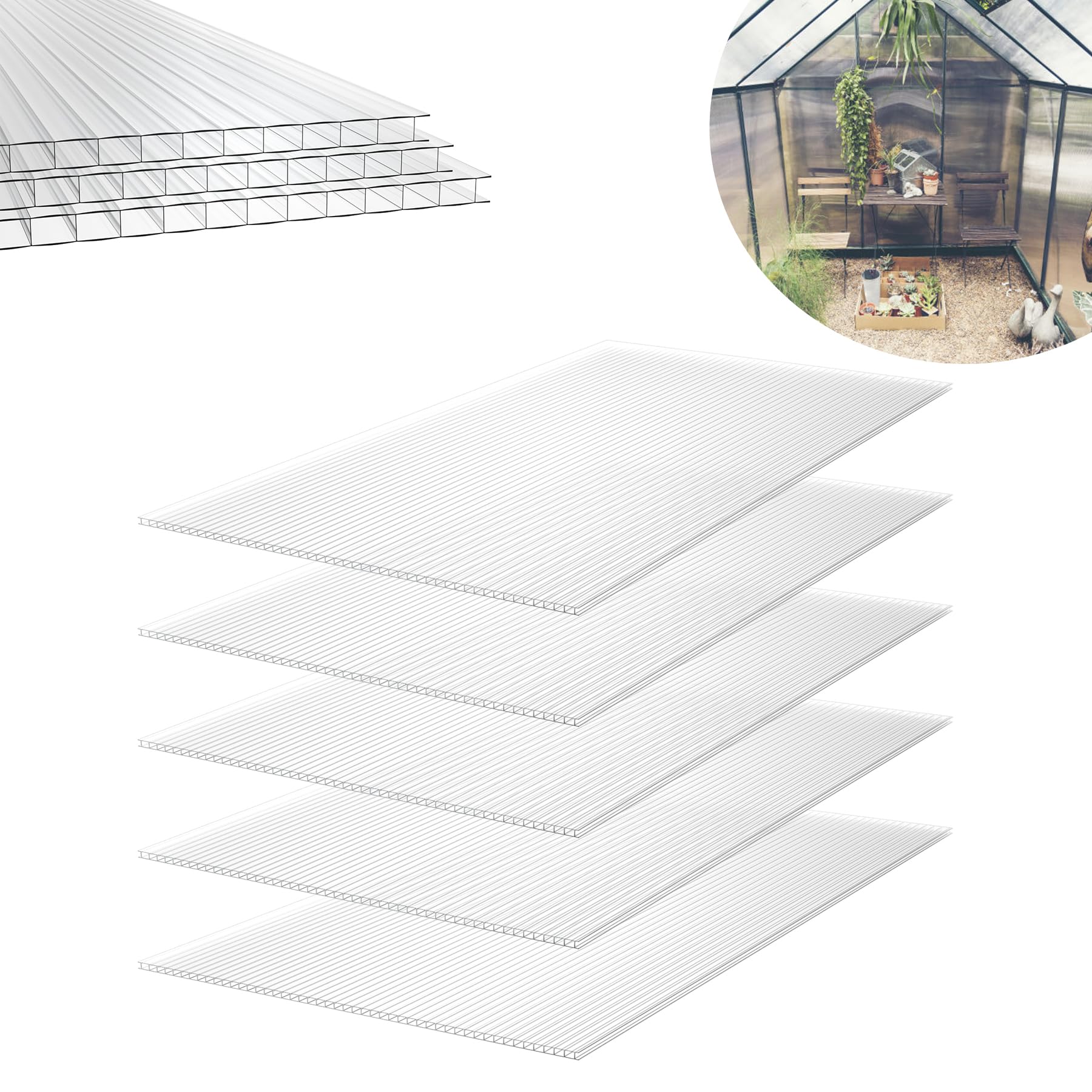 Froadp 14 Pezzi Pannelli Policarbonato per Serre Possono Essere Tagliati a Misura Resistenti ai Raggi UV Lastre Alveolari Alveolare 605x1210x4mm Trasparente Lastre a Doppia Pelle per Serre da Giardino