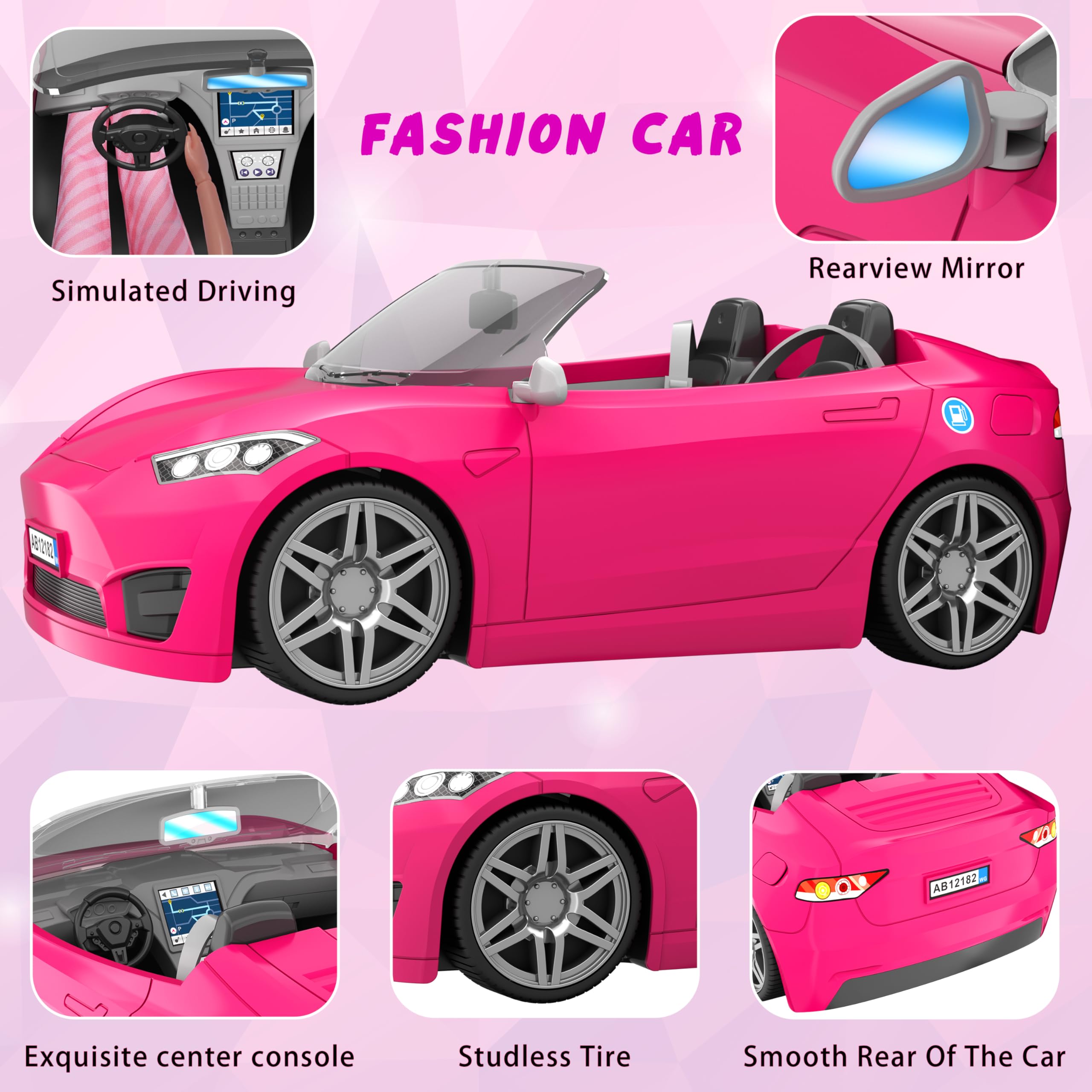 Juego de 91 piezas de automóvil convertible para muñecas, ropa y accesorios para muñecas, juguetes de vestir para niñas, niños pequeños, juguetes de regalo para edades de 3, 4, 5, 6, 7, 8 2