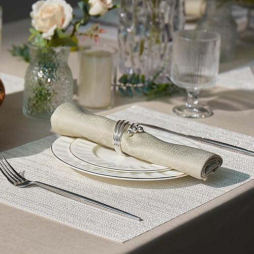 Miniatura 2 de Leetaltree Juego de 4 manteles individuales tejidos de lujo, color blanco y plateado, impermeables, lavables, texturizados, para bodas,