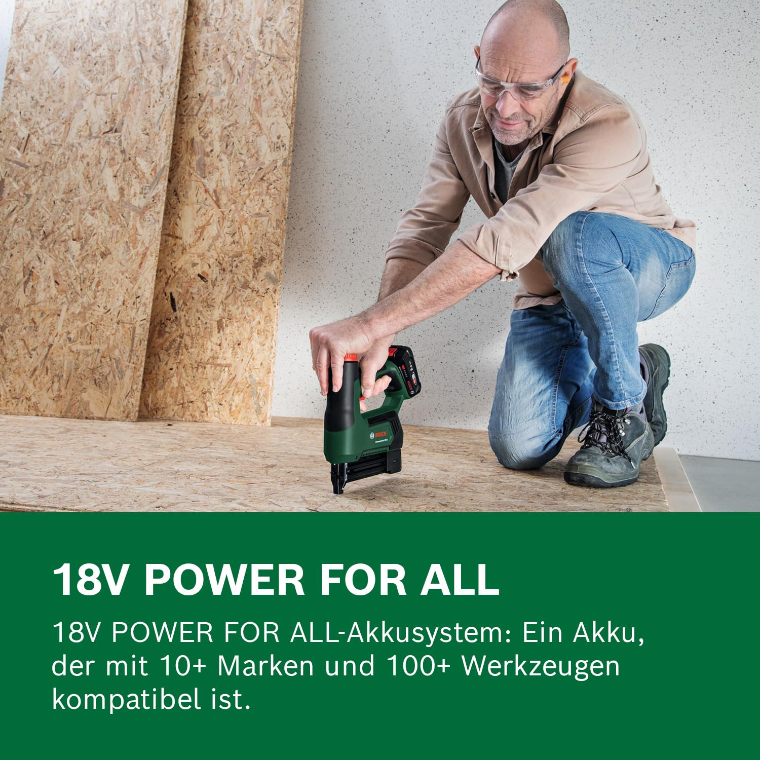 Bosch 18V System Akku-Tacker/Nagler AdvancedTacker 18V-25 (Leistungsstarkes 2-in-1-Klammern und Nageln; inkl. Klammern, Nägeln, Abstandshalter, Drahtführungskappe)