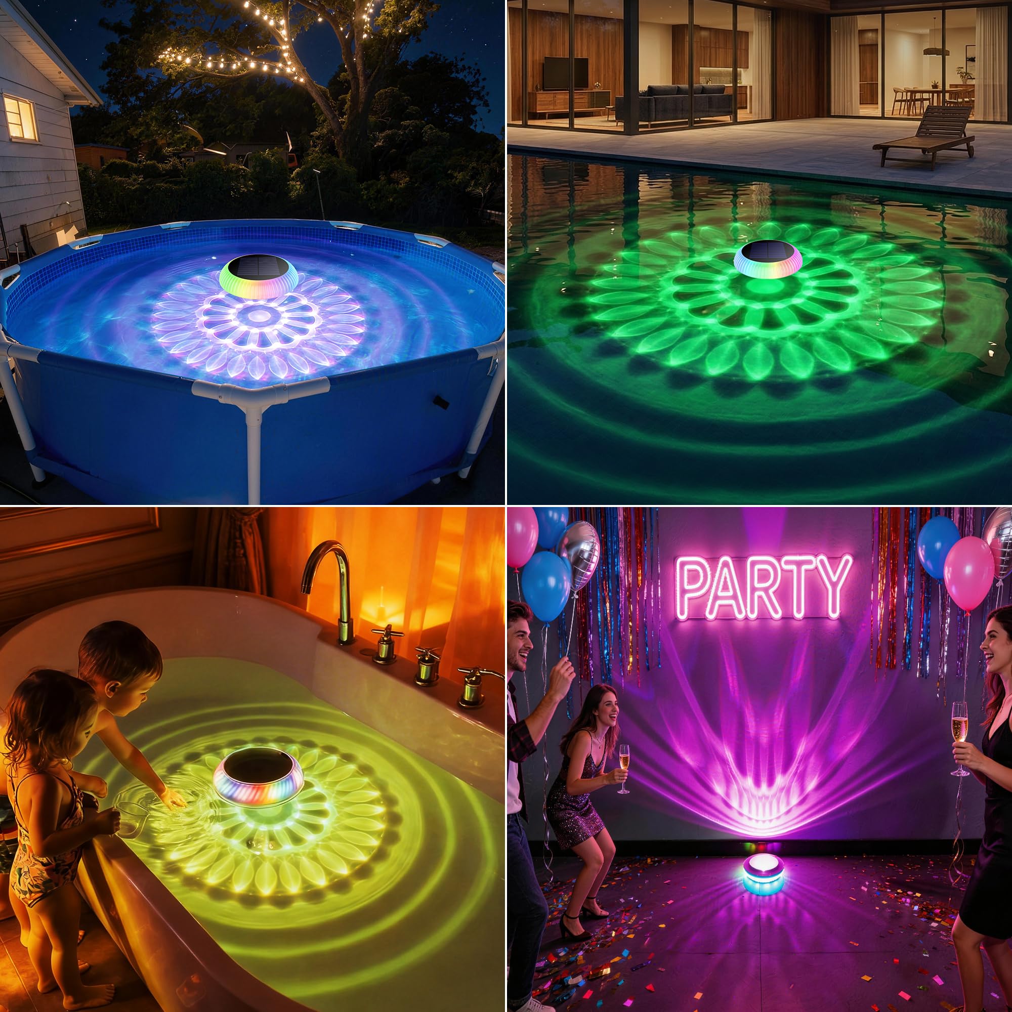 Luz Solar Exterior Jardín, LED Luces Solares Piscina Flotantes Lámpara Exteriores IP67 Impermeable con Control Remoto RGB Luces Subacuática Decoración Iluminación para Acuario Estanque Bañera Fiesta