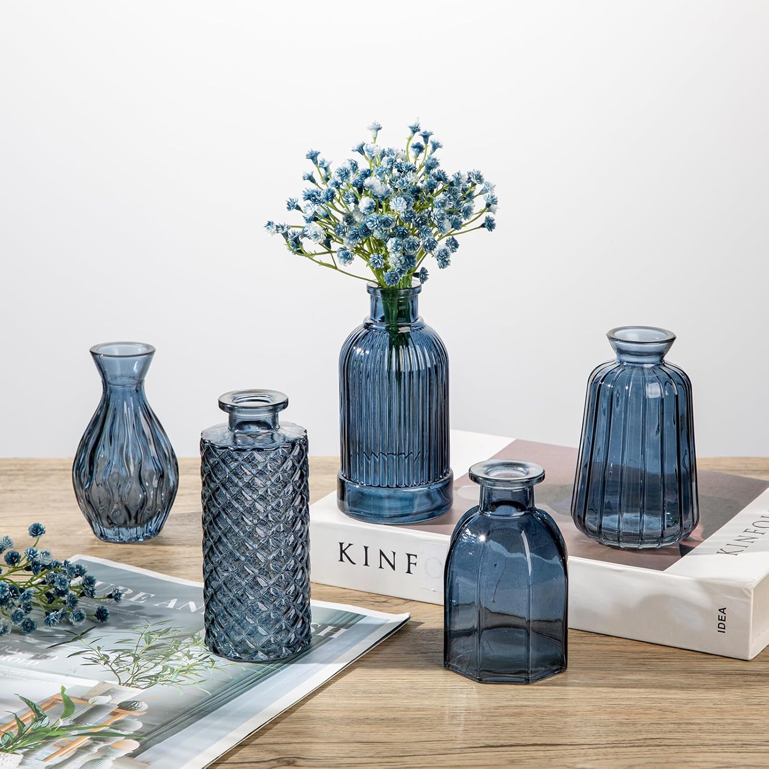 Glass Bud Vases Set of 10, Blue Small Flower Vase in Bulk for Centerpieces, Mini Vintage Vases for Rustic Wedding Vintage Home Table Decor - Image 4