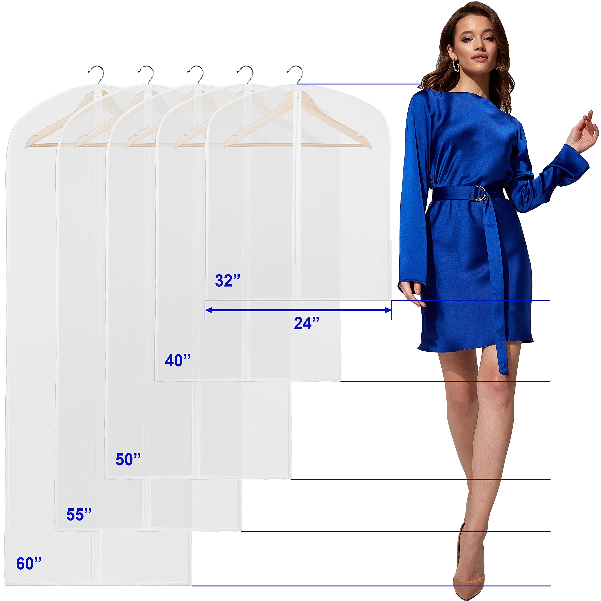 Simple Houseware 10er-Pack – Simplehouseware 40/50/60 Zoll durchscheinende Kleidersäcke mit Reißverschluss für Anzüge, Kleider, Kostüme, Uniformen | Für Anzüge, Kleider, Kostüme, Uniformen