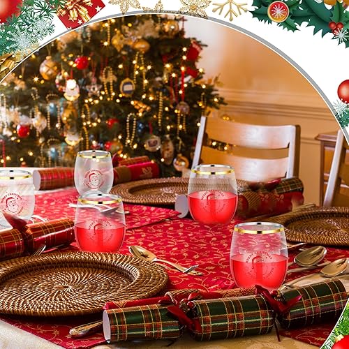 Miniatura 3 de Sliner 32 copas de vino sin tallo de Navidad de 12 onzas, copas de vino de plástico transparente a granel, Papá Noel, borde dorado, divertido juego