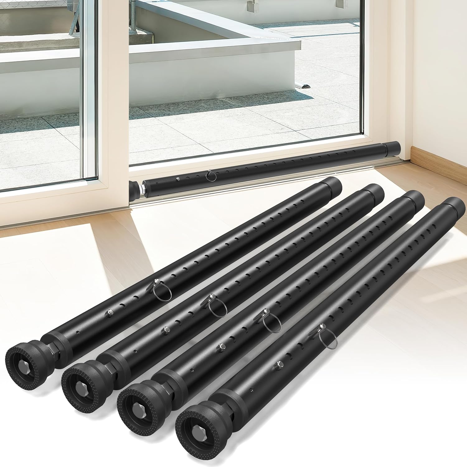 Sliding Door Security Bar,Window Inside Security Bar,17-50 Inch Adjustable Patio Glass Door/Window Lock Bar for Burglar Prevention/Child Safety,Window Stopper for Sliding/Vertical Windows - Black-4Pcs