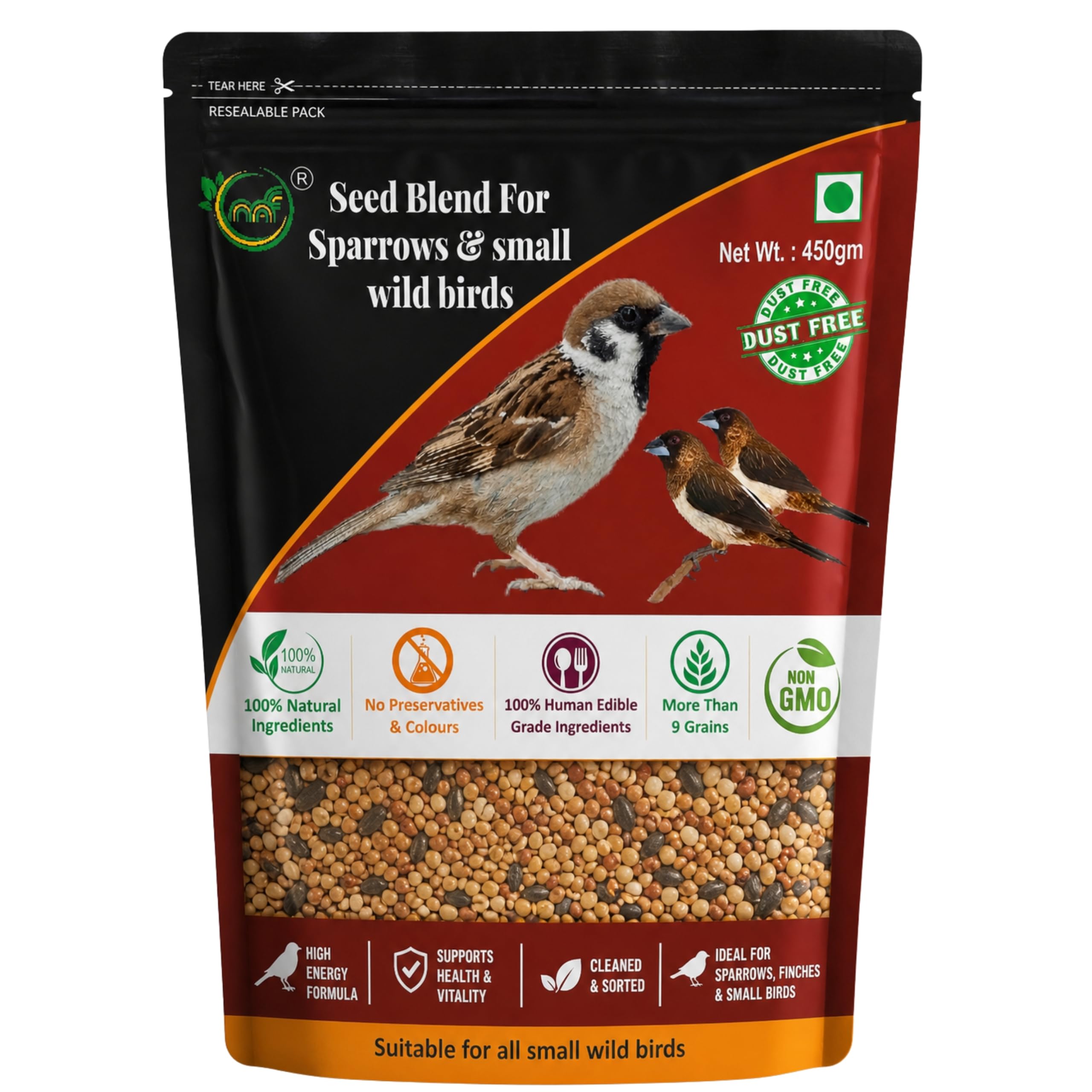 Bird Food Sparrow Bird Feed 450 Gram, More Than 7 Grains and Millets Refill Pack for All Small Wild Birds, House Sparrows, Finches, Munias-image-44