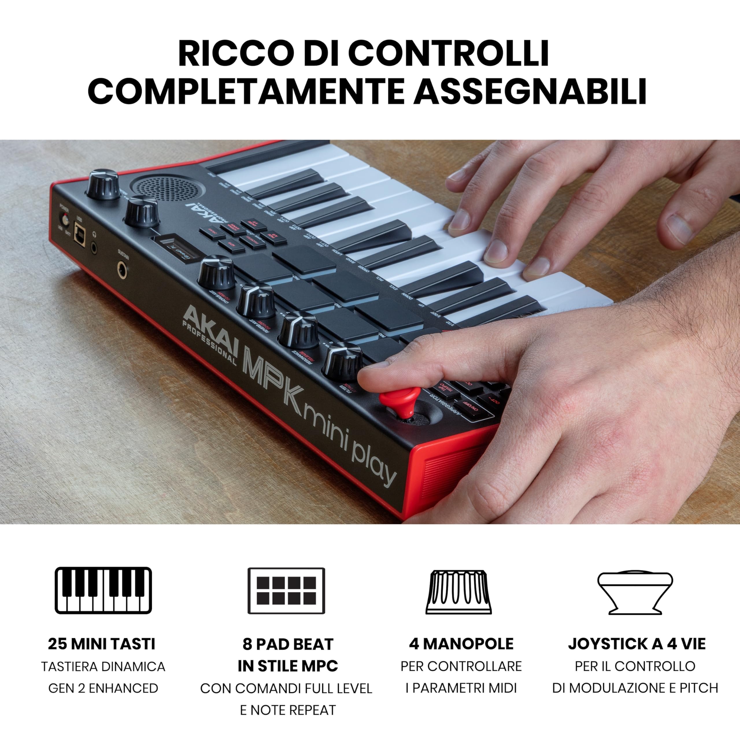 Akai Professional MPK Mini Play MK3 - Tastiera MIDI Controller USB con Casse e Suoni Interni, Tastiera Dinamica, Pad MPC, Suite Software e Native Instruments Sound Package