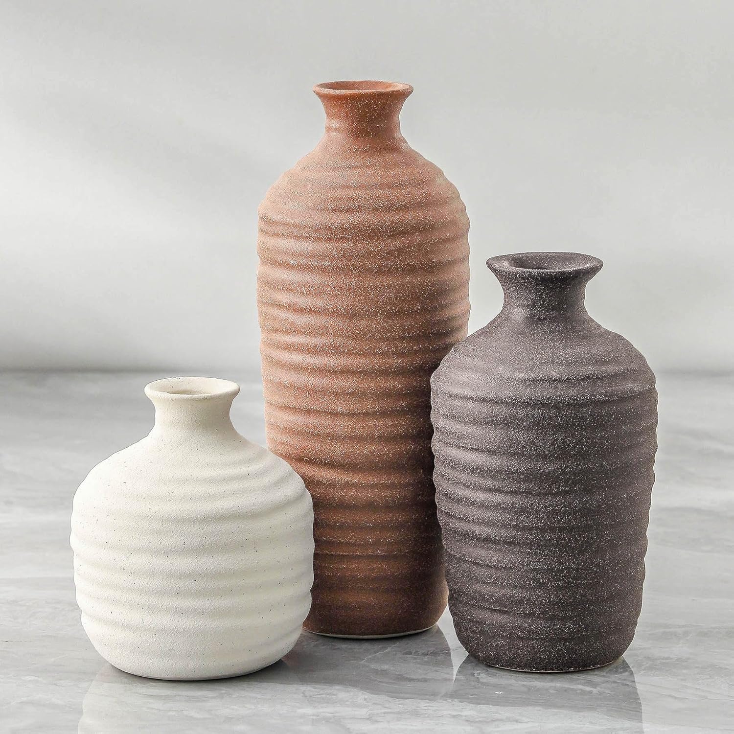 Ceramic Vase Set of 3 Neutral Decorative Vase for Farmhouse, Boho, or Rustic Home Decor Pottery Vases for Pampas Grass Living Room Bedroom Table Mantel Entryway Shelf (01-Brown) Ceramic Vase Set of 3 Neutral Decorative Vase for Farmhouse, Boho, or Rustic Home Decor Pottery Vases for Pampas Grass Living Room Bedroom Table Mantel Entryway Shelf (01-Brown)
