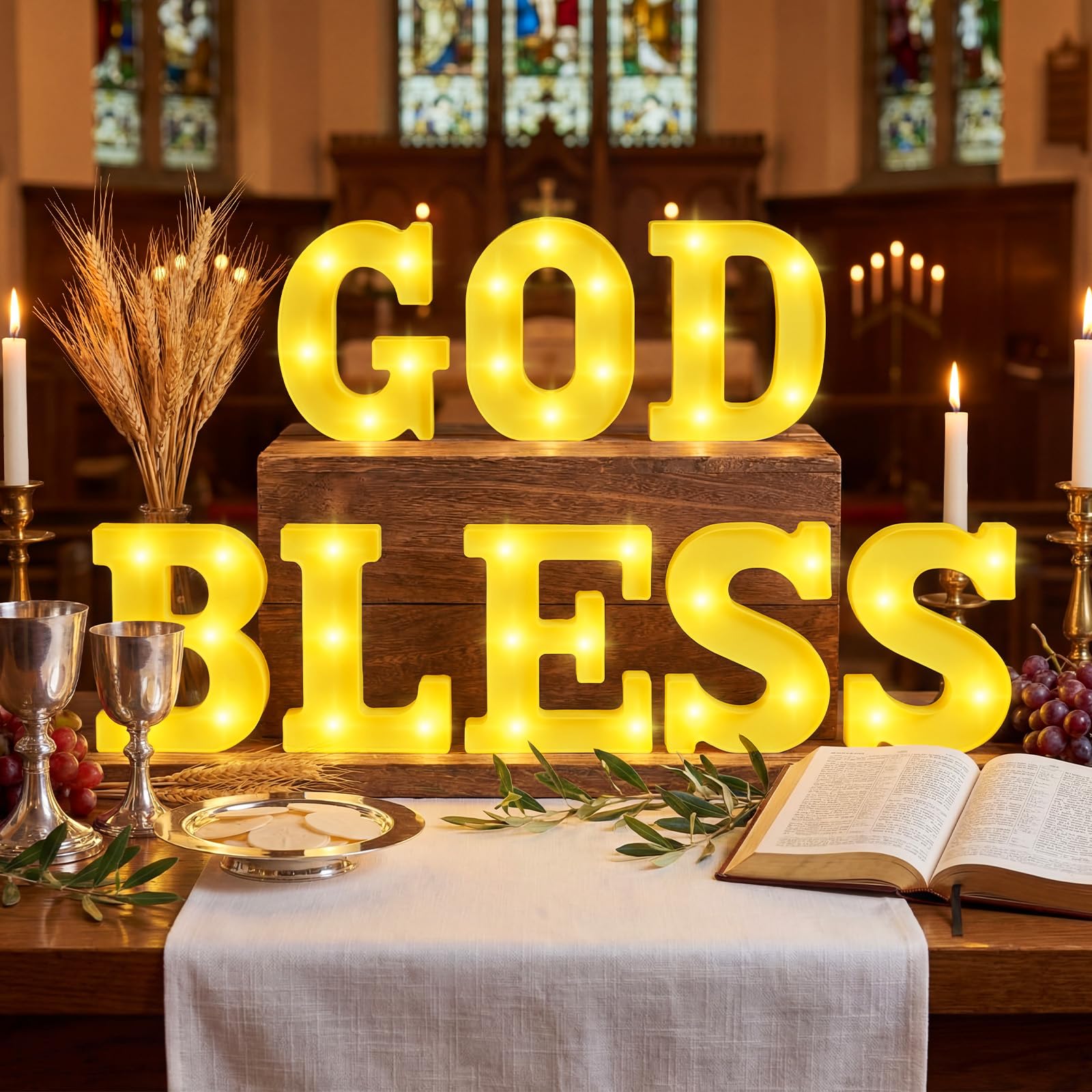 Aurelema 8 Pcs God Bless LED Letter Lights Sign Decorations