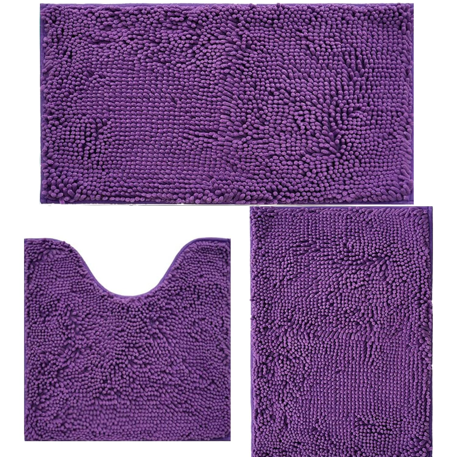 Lot de 3 tapis de salle de bain en chenille, très épais et absorbants, antidérapants, lavables en machine, séchage rapide, doux et confortable, utilisés sous la douche, baignoire et évier,