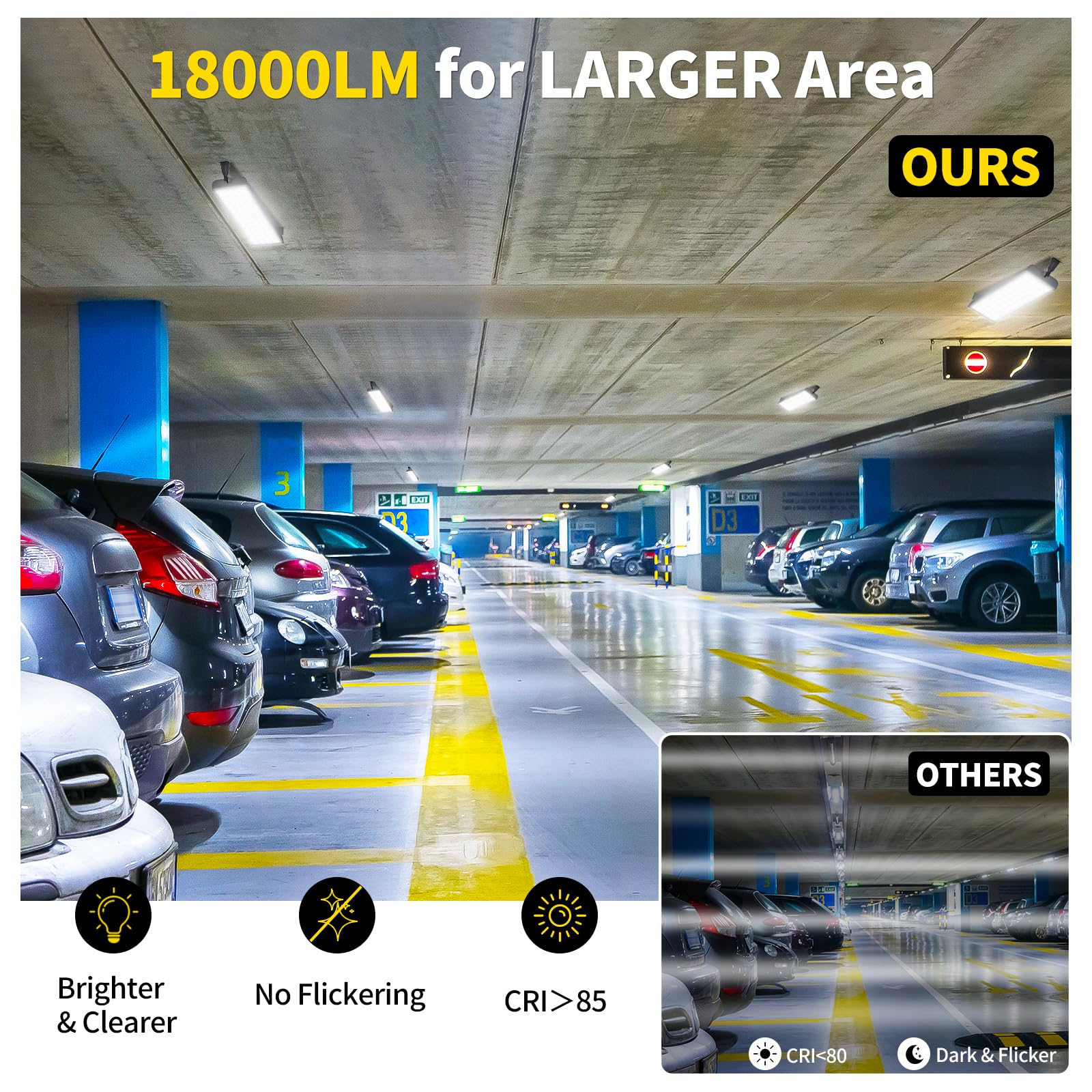 150W LED Shop Light 18000LM Ultra Brighter Plug in Garage Light with 9 84FT Power Cord and On — view 3