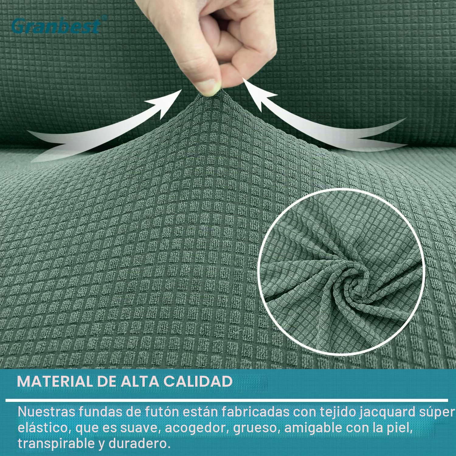 Granbest Funda de futón Impermeable sin Brazos, protección de futón de Alta Elasticidad para sofá Cama Plegable Antideslizante sin reposabrazos (Matcha Verde)