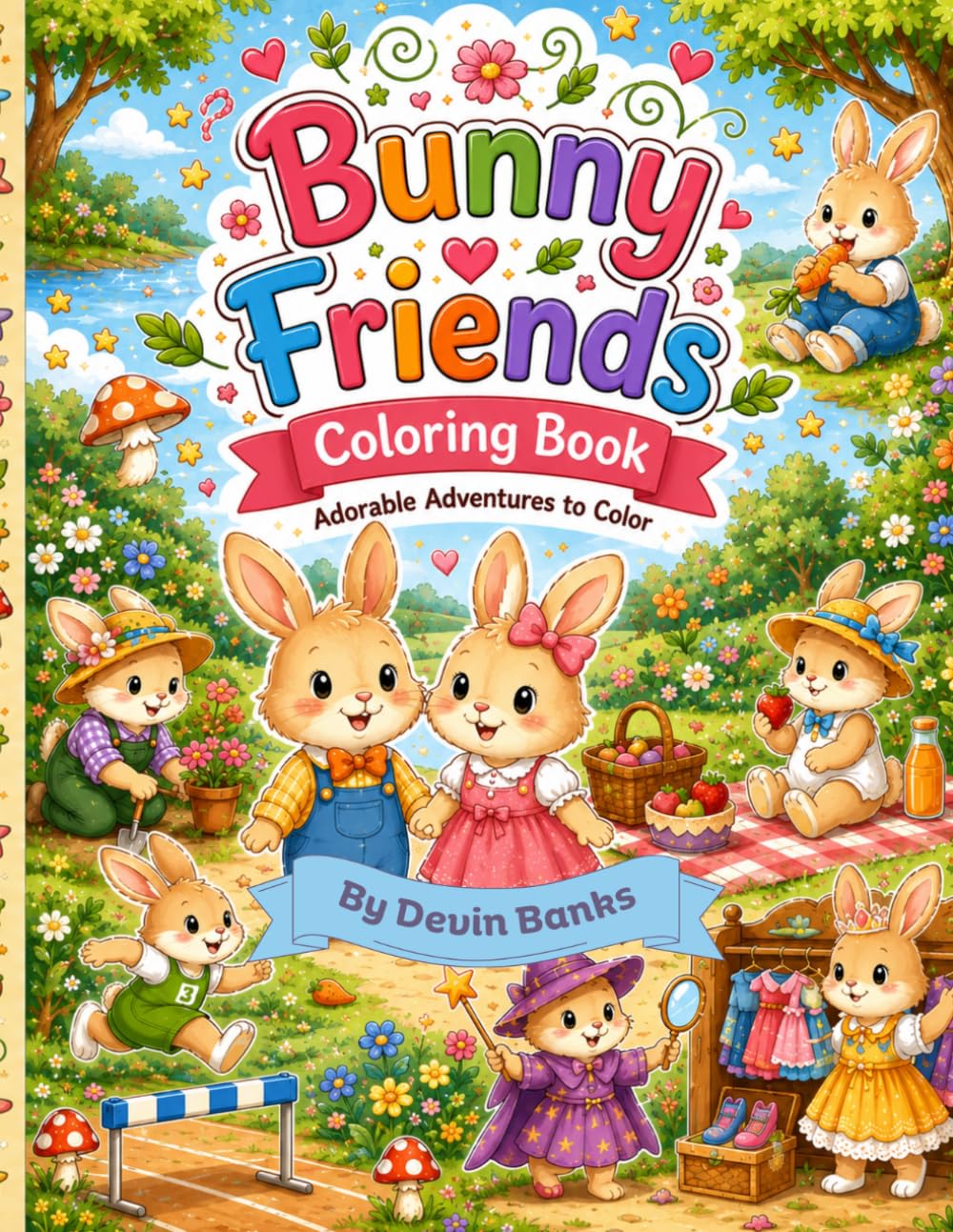 Bunny Friends Coloring Book: Adorable Adventures to Color (Adorable Animal Friends Coloring Books)