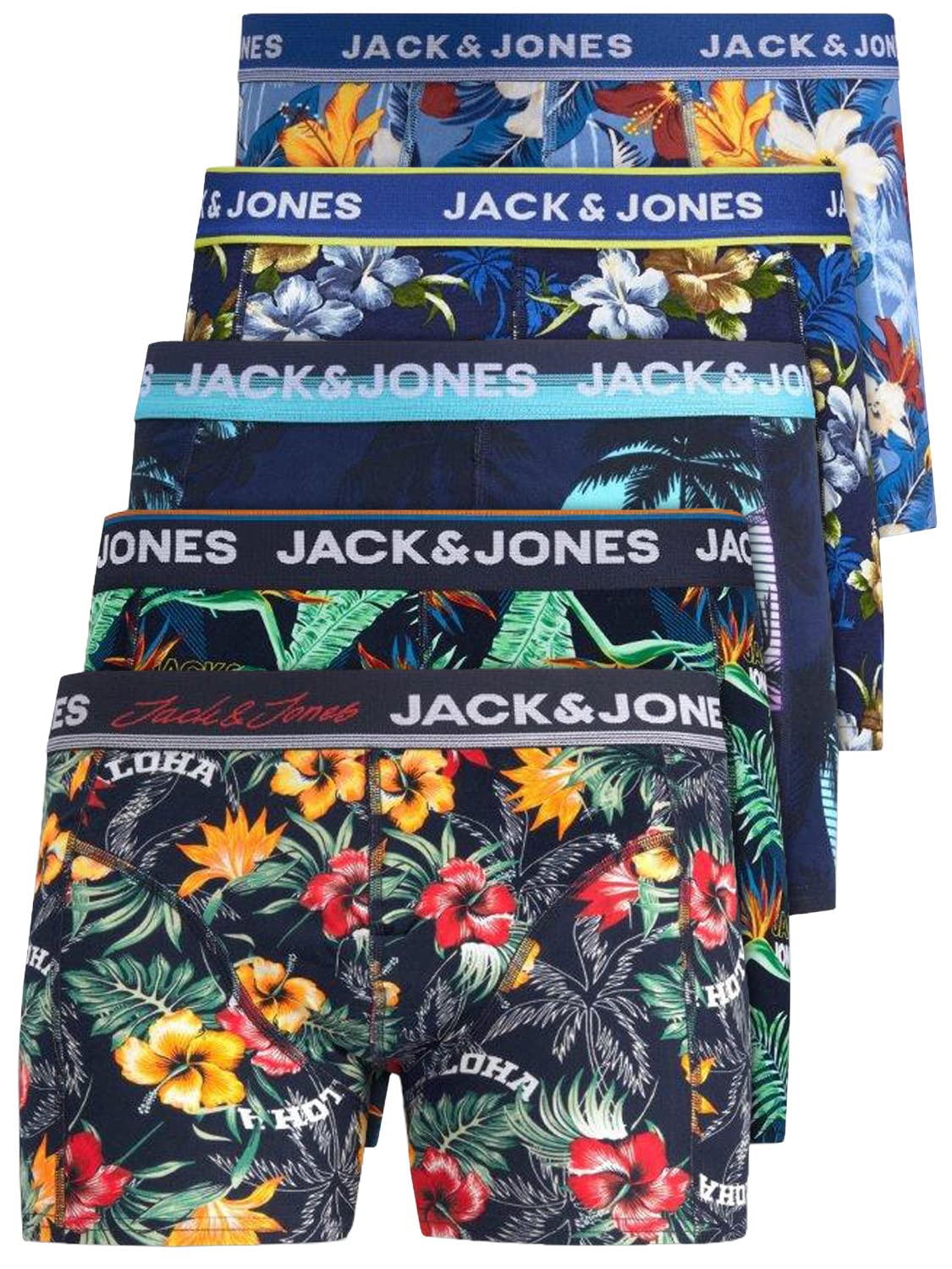 JACK & JONES Herren Unterhosen 5er Set Pack Männer Boxershorts Weiss schwarz blau grau Trunks 12204864