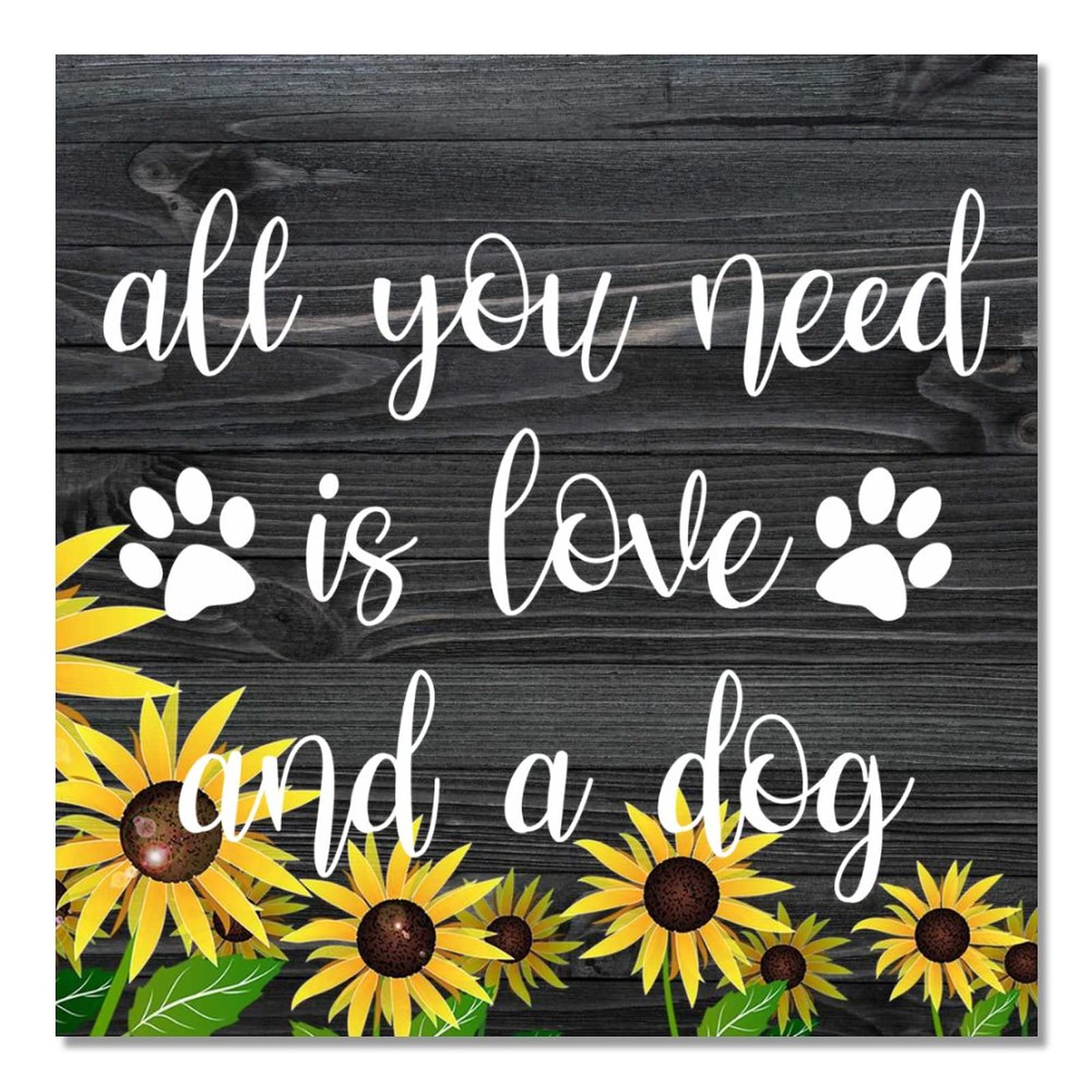 Plaque tournesol en bois déco chien et amour pour maison chaleureuse