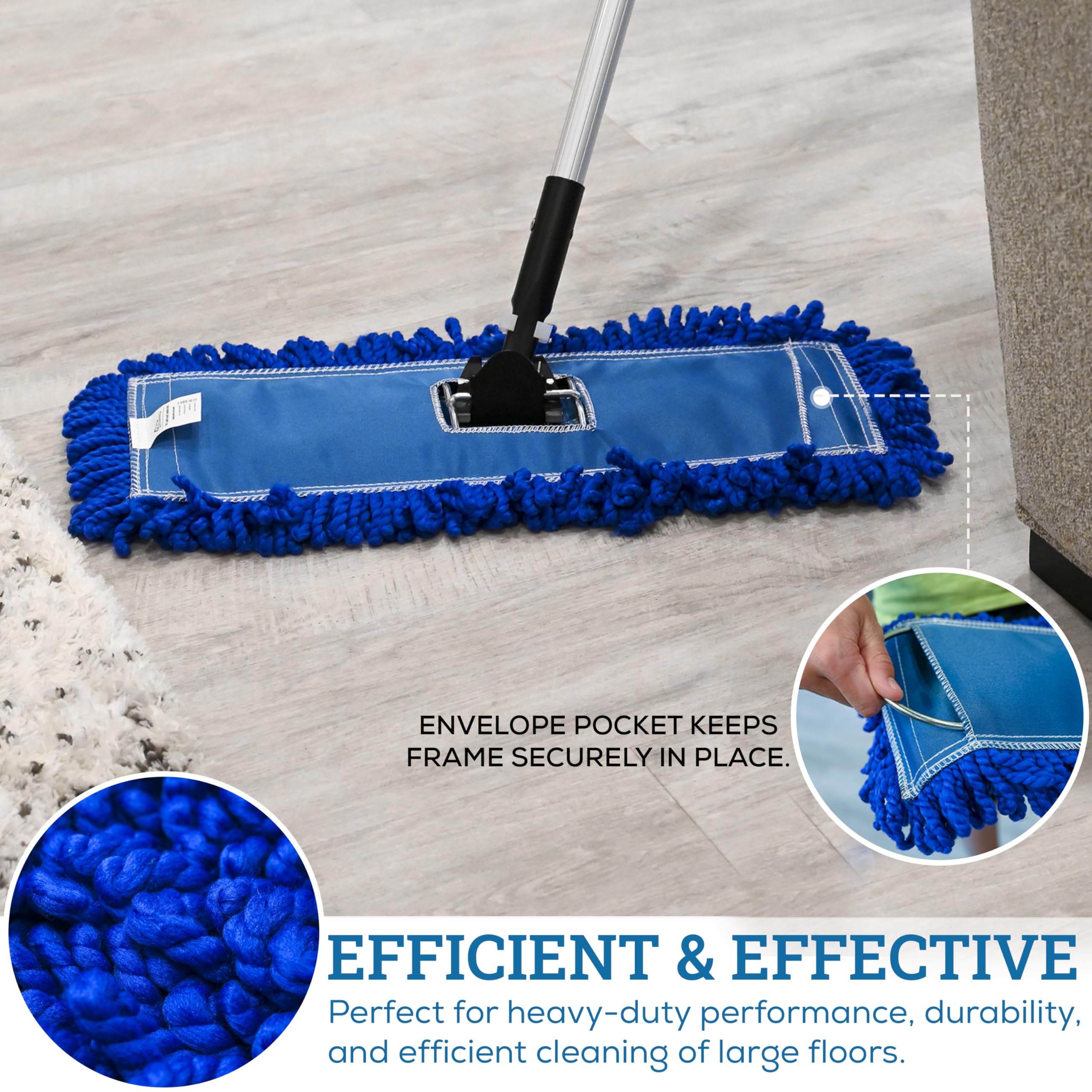 Kleen Handler Mopa antipolvo de microfibra de 18 pulgadas, repuesto de cabezal de fregona comercial lavable pequeño, paquete de 6