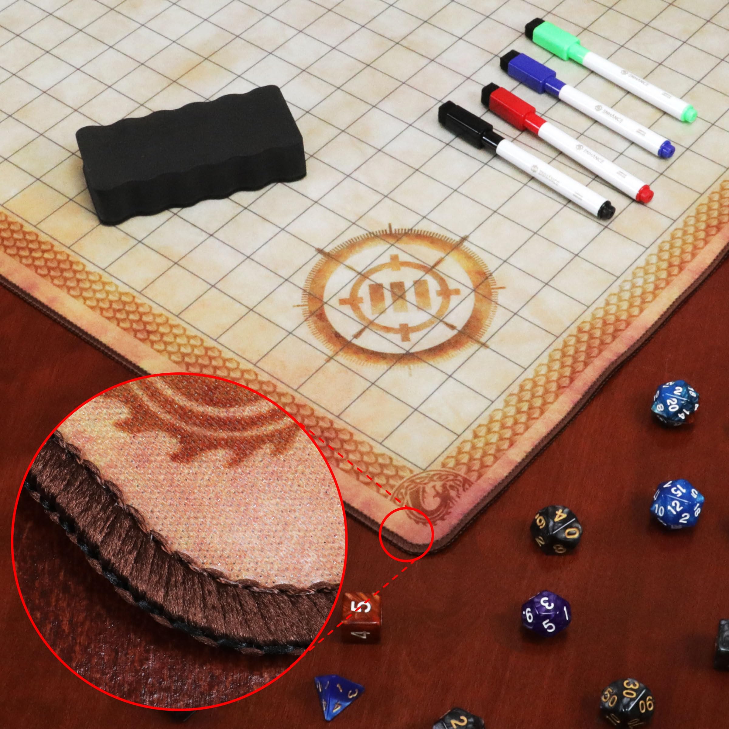 ENHANCE Deluxe RPG Grid Mat - Mapa de DND (61 x 91 cm) con Goma de Primera Calidad, Agarre Antideslizante, Sin Arrugas - Juego de Tapetes de DND de Borrado Húmedo en Seco