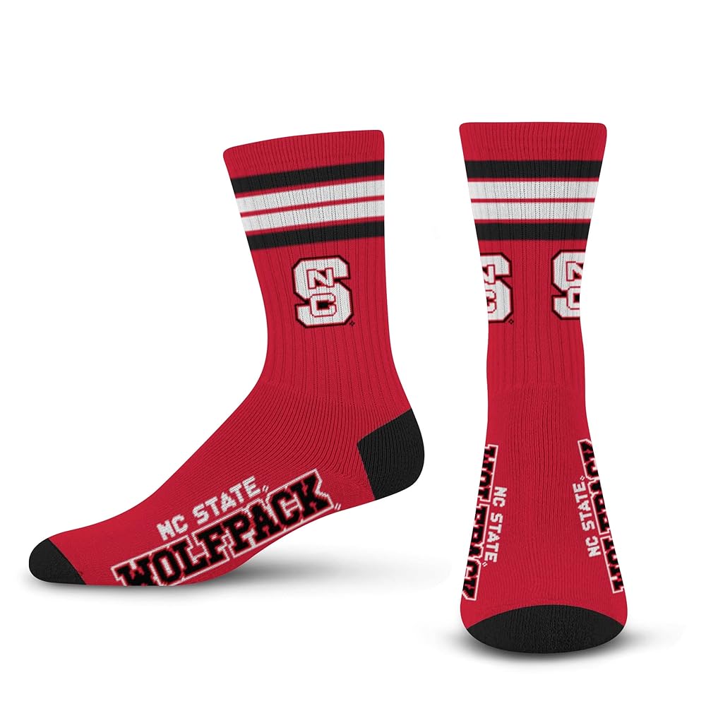 For Bare Feet NCAA NC State Wolfpack 4 Stripe Deuce Crew Sock Team Color LARGE